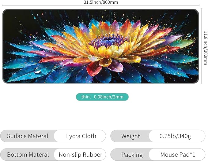 Thin Extended Gaming Mouse Pad （31.5 * 11.8 * 0.08 inch） with Stitched Edges Large, Long XXL Keyboard and Mouse pad Desk Mat for Gaming Office & Home - Flower 30