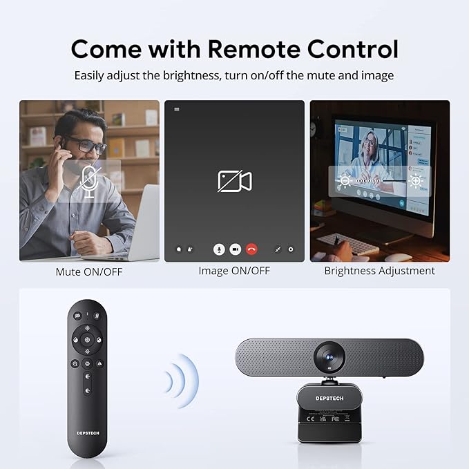 DEPSTECH Webcam 4K, Zoomable Webcam with Microphone and Remote, Equipped with Sony Sensor, 3X Digital Zoom, Noise-Canceling Mics, Auto-Focus Computer Camera for PC/Mac/Laptop/Zoom/Teams/OBS/Google