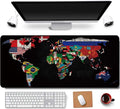 31.5x11.8 Inch Non-Slip Long Extended Large Gaming Mouse Pad with Stitched Edges XL Laptops Keyboard Mouse Mat(Black World Flag Map)