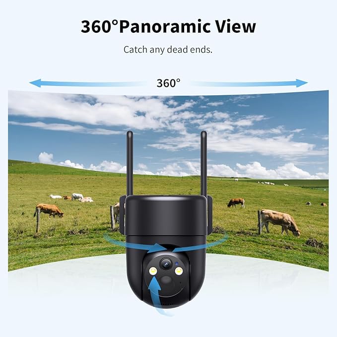 ELYSOO 4G LTE Cellular Security Cameras Outdoor, 2K 360° View No WiFi Needed Solar Powered Security Camera, Color Night Vision, Built-in SIM Card, Unlimited Data Plan