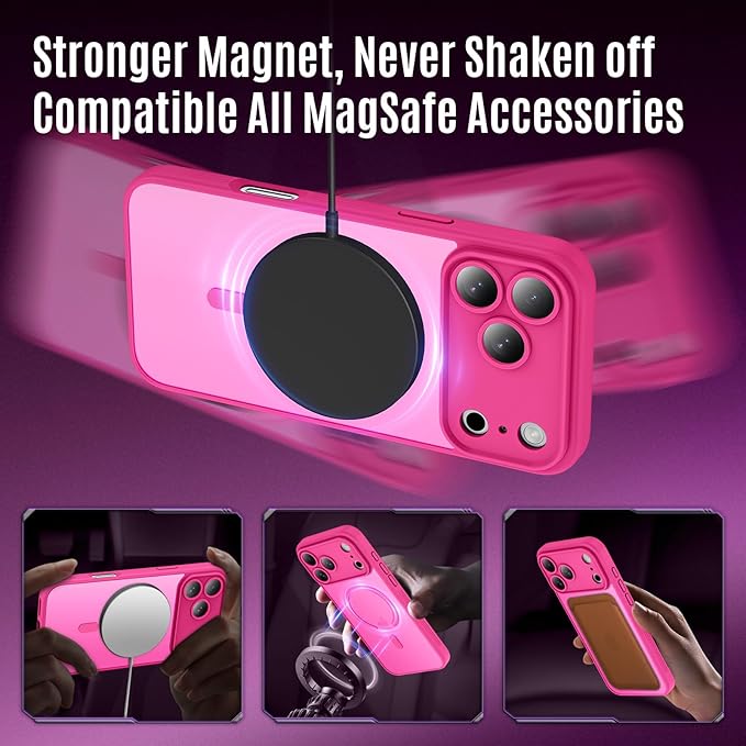 Symcele Designed for iPhone 17 Pro Case, Compatible with MagSafe, [Camera Protection] [15FT Military Drop Protection] Shockproof Translucent Matte Anti-Slip Phone Case, 6.3", Hot Pink