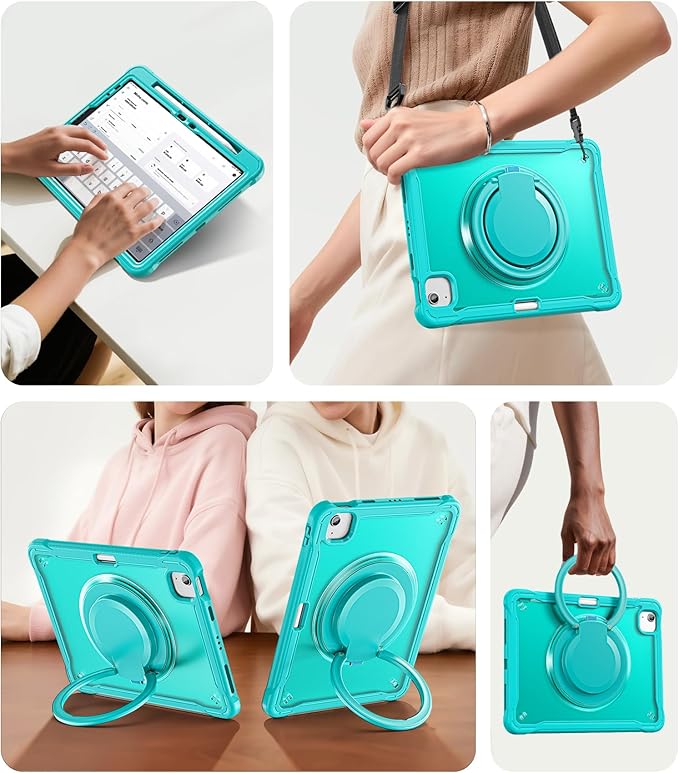 BATYUE Case for iPad Air 11-inch M4(2026)/M3(2025)/M2(2024), iPad Air 4/5 10.9" & Pro 11" 2018-2022 - Shockproof Case with 360° Rotating Stand & Handle, Pencil Holder, Shoulder Strap, Light