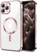 Hython Magnetic Clear for iPhone 11 Pro Max Case with Camera Lens Protector [Compatible with MagSafe] Plating Edge Slim Soft TPU Cover Protective Phone Case for iPhone 11 Pro Max 6.5", Pink