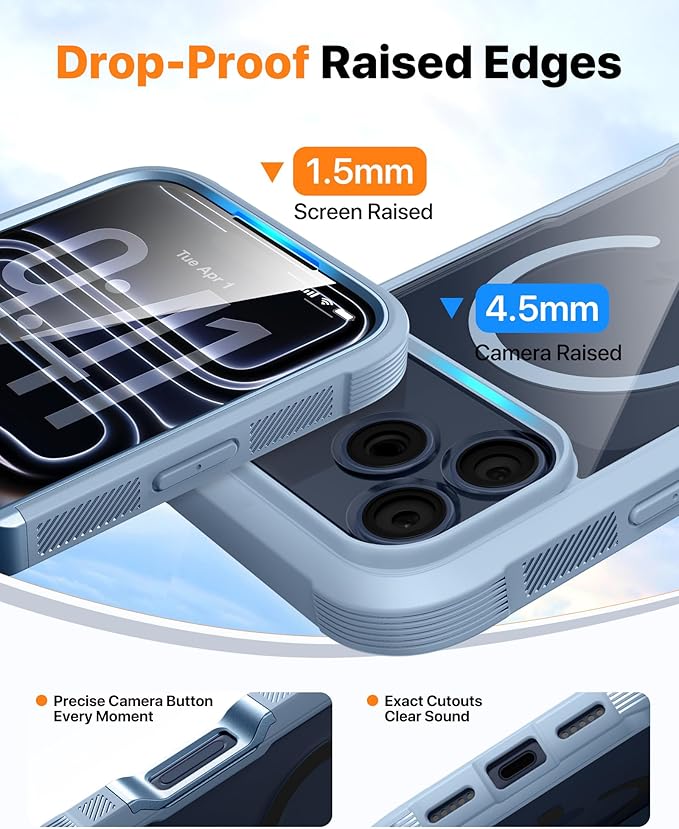 Diaclara Magnetic Designed for iPhone 17 Pro Max Case Full Body Bumper,[Compatible with MagSafe] Military Drop Proof Cover with Built-in Touch Sensitive Anti-Scratch Screen Protector, Blue