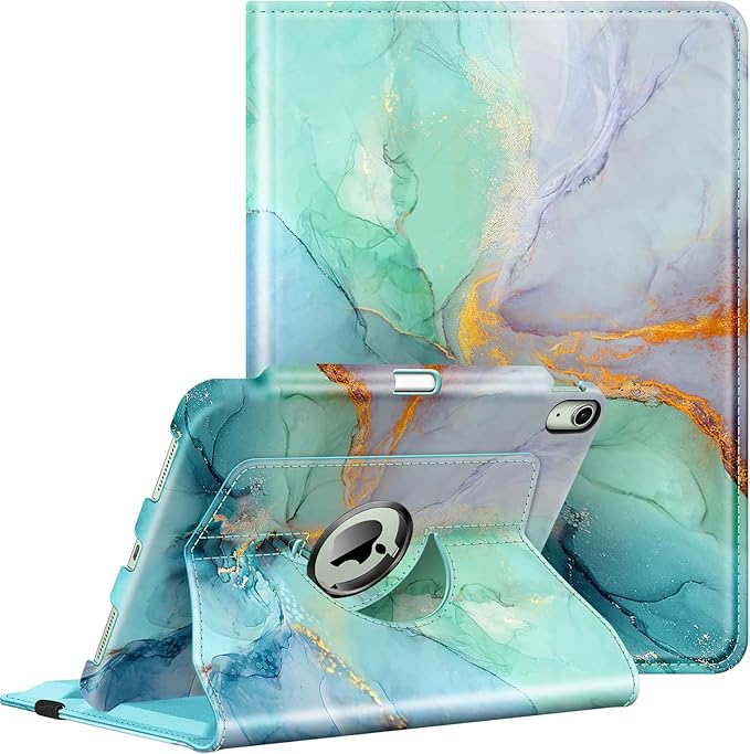 Fintie Rotating Case for iPad Air 11-inch M4/M3/M2 (2026/2025/2024), iPad Air 5th (2022) / 4th Generation 10.9 Inch - 360 Degree Rotating Protective Stand Cover with Pencil Holder, Emerald Marble