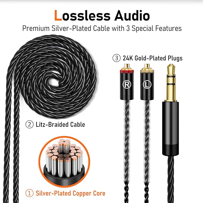 Vibes 202 Wired Earbuds - HiFi in Ear Monitor Headphones – Professional Noise Isolating Ear Buds - Clear Sound, Deep Bass & Comfort-Fit IEM Earphones - MMCX to 3.5mm, Silver Plated Cord, Carrying Case
