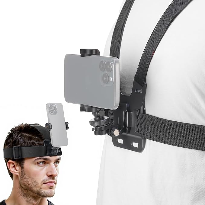 NEEWER Mobile Phone Chest Mount Head Strap Mount, Quick Release POV Vlog Accessory Kit for Video Recording, Compatible with iPhone GoPro Hero Insta360 DJI AKASO Action Camera, GP-74