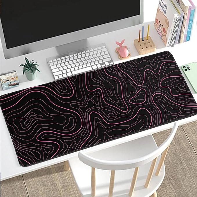 Rcege Large Mouse Pad for Desk - Gaming Mouse Pad with Stitched Edges, Anti-Slip Base for Keyboard and Mouse (Pink Line,23.6x11.8 inch)