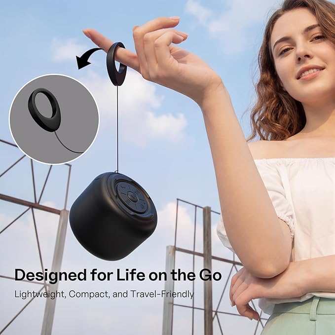 Bobtot Portable Bluetooth Speakers with Strap Easy to Carry, Wireless IPX5 Waterproof Mini Speaker with Loud Stereo Sound, 20 Hours Playtime, Rechargeable Battery, Built-in Microphone, Black