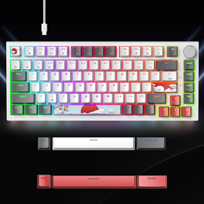 Guffercty kred 75% Percent Mechanical Keyboard with Knob, Gasket Mouted Wired TKL Gaming Keyboard 75 Percent Hot Swappable Programmable for Windows Laptop PC Gamer（82 Grey）