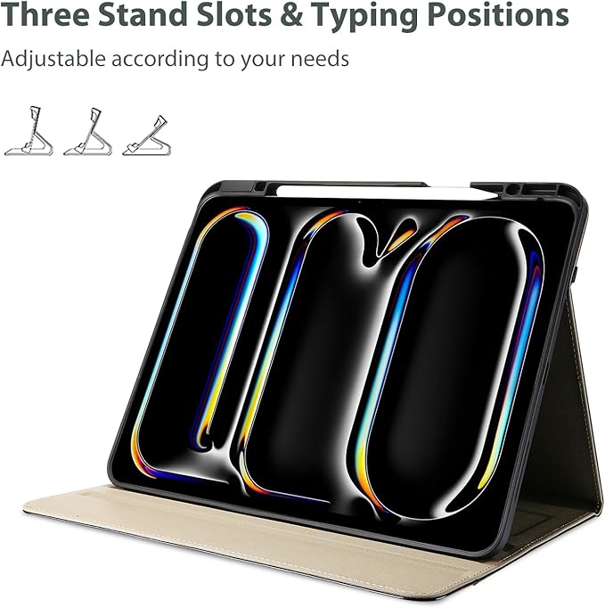ProCase Leather Case for iPad Pro 13 Inch 2025 (M5) / 2024 (M4) with Pencil Holder, PU Leather Business Stand Cover Multi-Angle Viewing Smart Folio with Hand Strap Front Pocket for iPad Pro 13" -Black