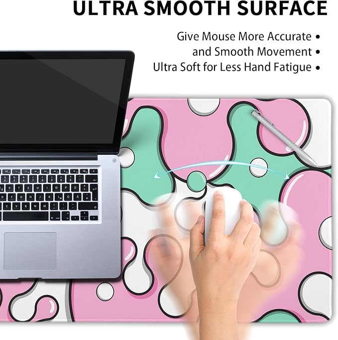 Pink Green Mouse Pad Anime Cool Geometric Japanese Extended Desk Mat 90X40 CM Non-Slip Rubber Base Stitched Edge Large XXL Mousepad for Gaming Laptop Computer Desktop 35.4×15.7 Inch
