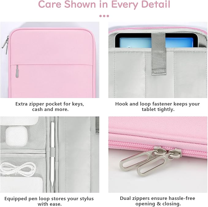 Dadanism 9-11 Inch Tablet Sleeve Padded Carrying Case for iPad (A16) 11th Gen 11", iPad 10th Gen 10.9", iPad Air M4/Pro M5 11", iPad Air 5/4, iPad 9/8/7th Gen, Galaxy Tab A11+ Plus 11", Flowers Pink