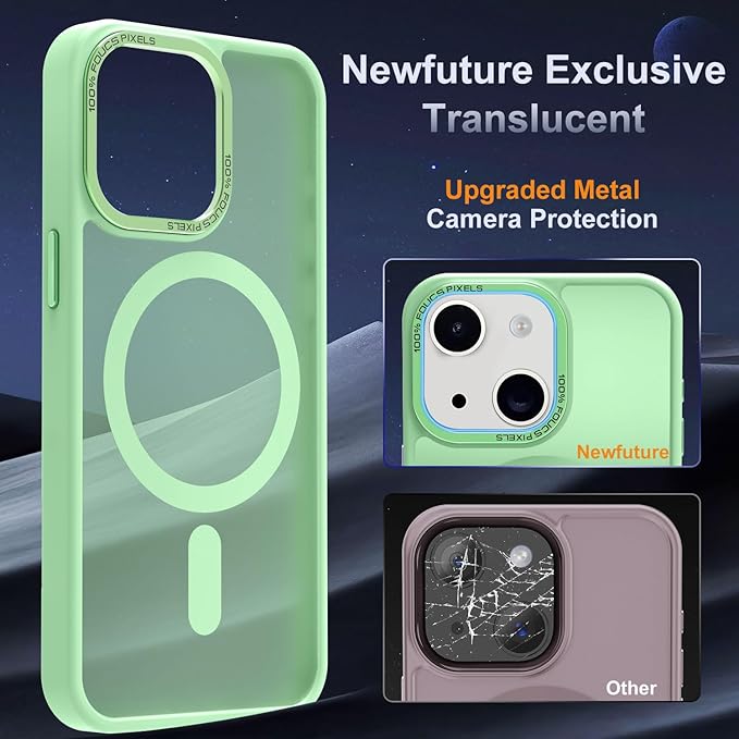 Newfuture Magnetic for iPhone 15 Case [Compatible with Magsafe] [Military Grade Drop Protection] Translucent Matte Anti-Fingerprint Shockproof Phone Case for iPhone 15 6.1 inch, Matcha Green