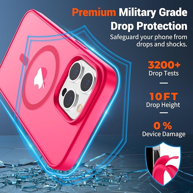 SUPFINE Magnetic for iPhone 13 Pro Max Case (Compatible with MagSafe) (Military Grade Drop Protection) Slim Translucent Matte Shockproof with Anti-Fingerprint Phone Case,Hot Pink