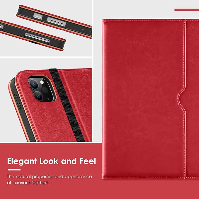 VIKESI Case for iPad Air 13 inch (M4) 2026 / (M3) 2025 / (M2) 2024,Premium Leather Folio,Apple Pencil Holder,Auto Sleep/Wake,Stand Cover - Red