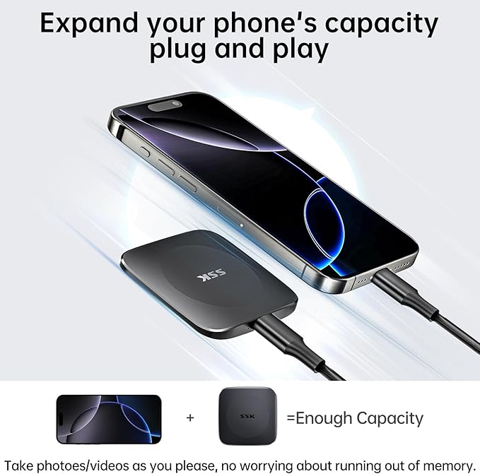 SSK External SSD 256GB,Portable SSD Hard Drive up to 550MB/s,Solid State Drives Type C+USB A External Storage Drive USB 3.2 GEN2 USB C Drive for iPhone 15/Android/Windows/Tablet/Mac/Xbox