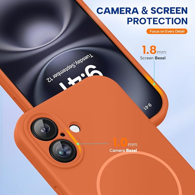 Miracase Magnetic for iPhone 16 Plus Case, [Soft Anti-Scratch Microfiber Lining], Compatible with MagSafe, Liquid Silicone Shockproof Drop Protection Phone Case for 16 Plus,Orange