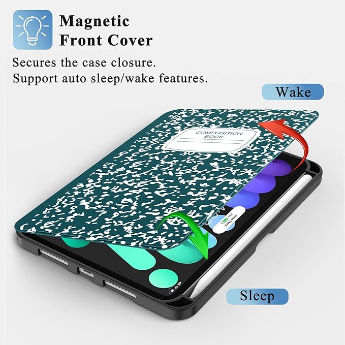Supveco Case for iPad mini 7 (A17 Pro) 2024/iPad Mini 6 2021 8.3 Inch with Pencil Holder-[Auto Wake/Sleep],Slim Protective Case with Soft TPU Back Cover for iPad mini 7th/6th Generation(Teal)