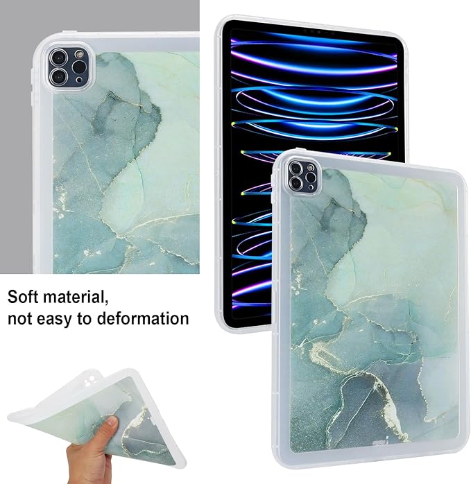 for iPad Pro 12.9 inch Tablet Case 6th/5th/4th/3rd Generation (2022/2021/2020/2018) Slim Lightweight Glitter Bling Soft TPU Back Shockproof Cover Flexible Silicone Bumper Shell,Green Marble