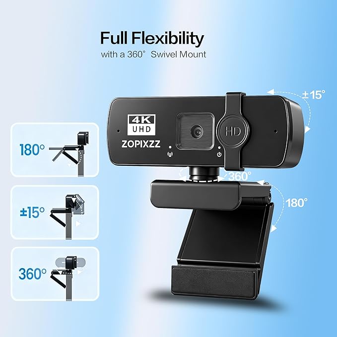 4K Webcam with Tripod, PC Ultra HD Web Camera with Microphone, PDAF Autofocus,Privacy Cover,USB A & USB C Adapter, Plug & Play,Ideal for Business Meetings&Live Streaming