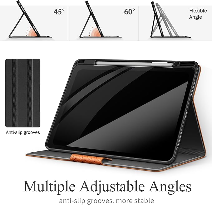 auaua Case for iPad Pro 13 Inch (M5/M4) 2025/2024, PU Leather Case with Pencil Holder, Supports Pencil Pro and Pencil(USB-C), Adjustable Angles, Auto Sleep/Wake (Brown)