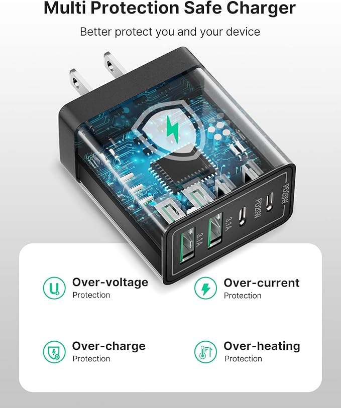 USB C Charger Block, 40W USB C Wall Charger PD+QC 3.0 Double Port Power Adapter, 4-Port Multiport Fast Charging Block Plug for iPhone 15 Plus 14 13 12 11 Pro Max XS XR X 8 7 6 SE, iPad, Samsung, Moto