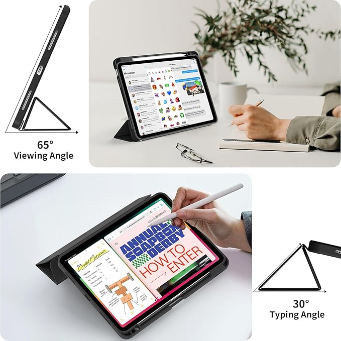Case for iPad Air 11-Inch M4/M3/M2 2026/2025/2024, iPad Air 5/4 (2022/2020 5th/4th Generation 10.9-Inch) with Pencil Holder, Slim Stand Soft Back Support Touch ID, Auto Wake/Sleep, Black