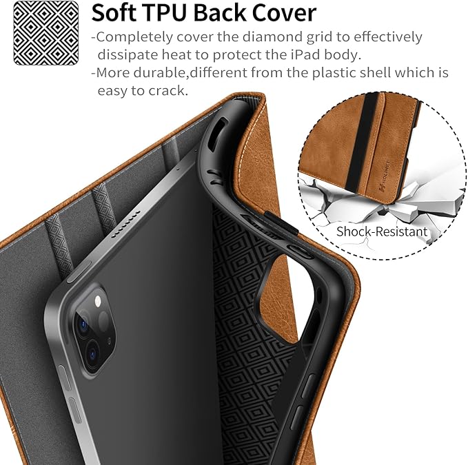 H HOLIMET Case for iPad Pro 11 inch M5 2025/M4 2024 with Pencil Holder Supports Pencil Pro and Pencil Auto Sleep/Wake Function Vegan Leather Smart Stand Cover (Brown)