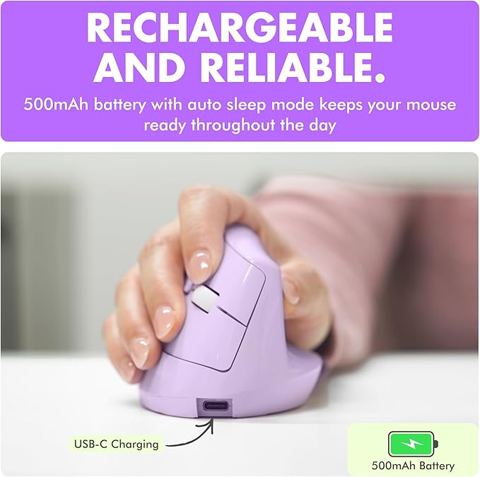 X9 Performance Wireless Vertical Ergonomic Mouse - (BT + 2.4Ghz) - Click in Comfort - Up to 4000 DPI, 6 Button, Rechargeable - Bluetooth Ergonomic Vertical Mouse Wireless - for Mac and PC - Purple