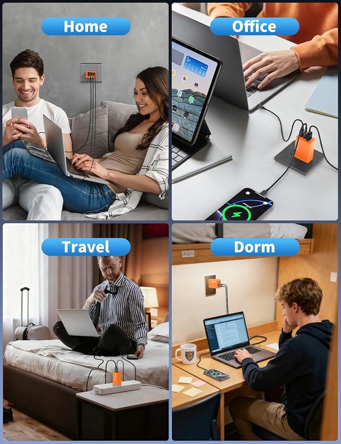 2Pack 65W USB C Charger Block, 3Port Fast Charging Adapter,Type C Fast Charging Blocks Cube PD USBC Wall Plug+QC3.0 USB A Charger Brick for MacBook Pro/Air,iPad,iPhone17/16,Samsung S26/S25&More-Orange
