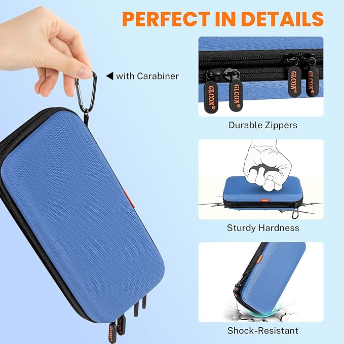 Hard Shell Carrying Case with Multiple Pocket - Double-Layer Electronics Organizer Travel Case - Portable Zipper Tech Cord Pouch Bag for Charger, Phone, Power Bank, Extenal Hard Drive, USB Flash Drive
