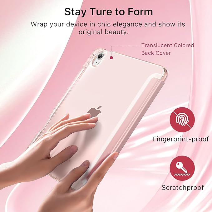 MoKo for iPad Air 11 inch Case (M4/M3/M2) 2026/2025/2024, iPad Air 5th/4th Gen 10.9 inch Case 2022/2020 with Pencil Holder, Slim Trifold Cover with Hard PC Translucent Back Shell,Rose Gold