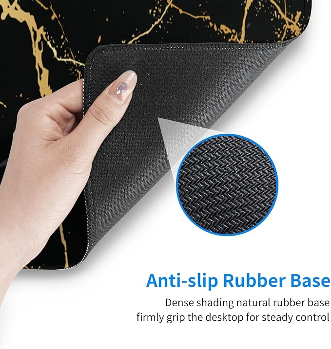 Black and Gold Marble XL Large Mouse Pad with Stitched Edges Long Non-Slip Rubber Base Mousepad Laptop Keyboard Mat Desk Pad for Office Home Desk Decor, 31.5" X 11.8"