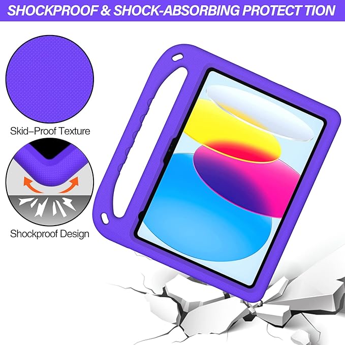 for iPad A16 Case 11th Generation 2025 11 Inch, iPad 10th Generation 10.9" 2022 Case, Kids Friendly Lighweight EVA Foam Shoulder Strap Shockproof Stand Cover for Girls Boys, Purple