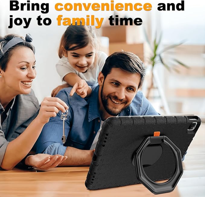 for iPad Pro 12.9 Case 6th/5th/4th/3rd Generation with 360° Rotating Stand & Pencil Holder, Heavy Duty Cute Cover for iPad Pro 12.9 inch 2022/2021/2020/2018, Black
