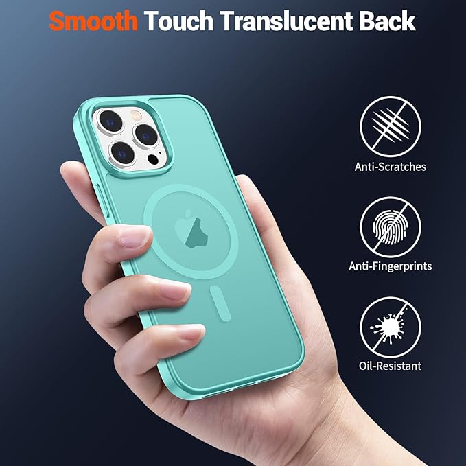 SUPFINE Magnetic for iPhone 13 Pro Case (Compatible with MagSafe) (Military Grade Drop Protection) Slim Translucent Matte Shockproof Phone Cover,Blue Green