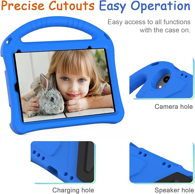 Light Weight Shock Proof EVA Foam Rugged Handle Stand Kids Friendly Anti-Slip Grip Protective Case for iPad Mini 7 (2024) & 6th Generation, Blue
