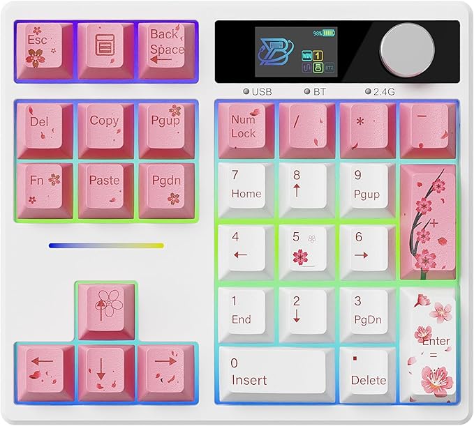 BOYI TD31Pro Gaming Keypad,BT5.0/2.4G/Type-C Wireless Numeric Keypad,RGB HotSwap Numpad Mechanical Number Pad,Gasket Number keypad Shortcut Keyboard(Romatic Cherry Blossom Keycaps)
