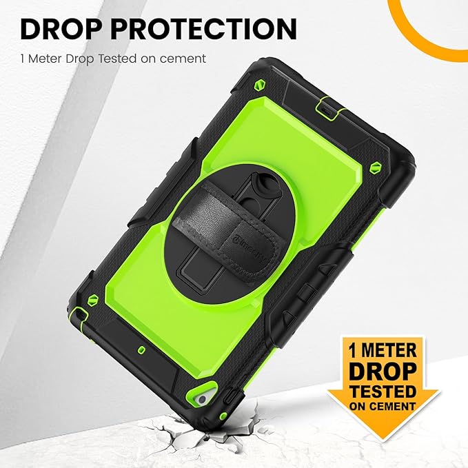 Timecity Case for iPad 6th/ 5th Generation 9.7 Inch 2018/2017 with Rotating Stand Handle Strap, Full-Body Silicone+PC Durable Sturdy Protective Case for iPad 5th/ 6th Gen/Air 2/ Pro 9.7 -Green