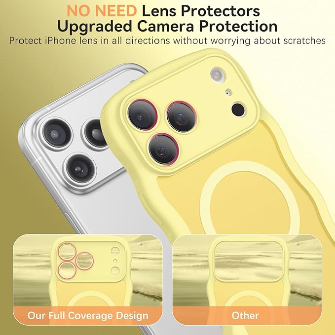 BENTOBEN Magnetic for iPhone 17 Pro Case, Cute Wavy Full Camera Protection [Compatible with MagSafe] Matte Anti-Slip Bumper Women Girls Boys Protective Cover for 17 Pro 6.3", Yellow