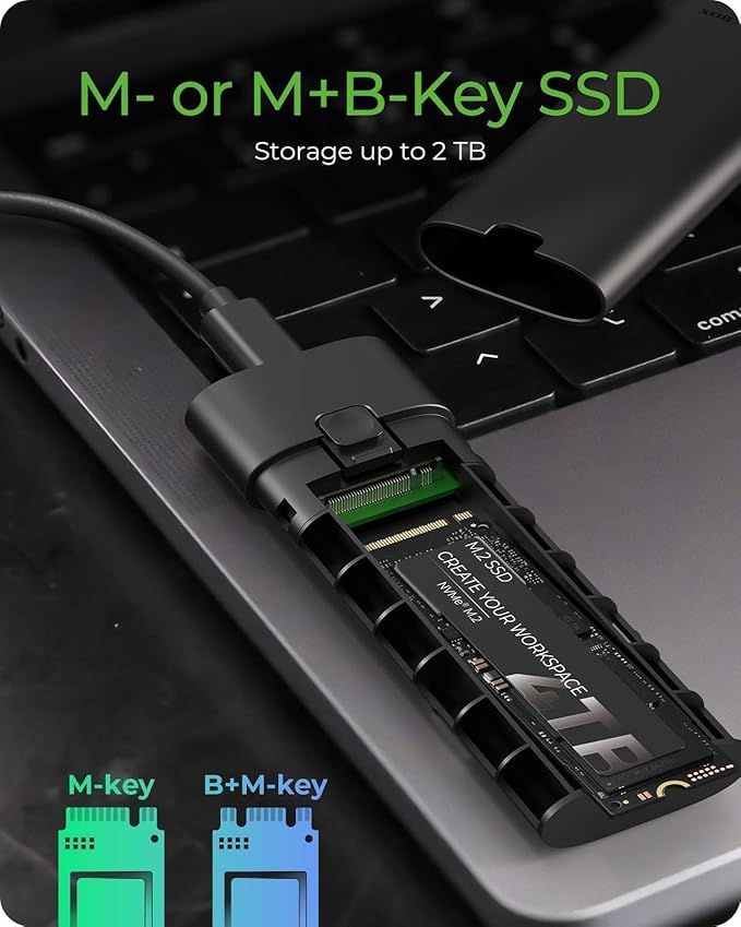 M.2 NVMe SSD Enclosure Adapter,ICY BOX USB 3.2 Gen2 10Gbps Tool-Free, USB C External SSD Enclosure/Reader for M-Key / B+M Key, Support UASP Trim for 2280 2260 2242 2230