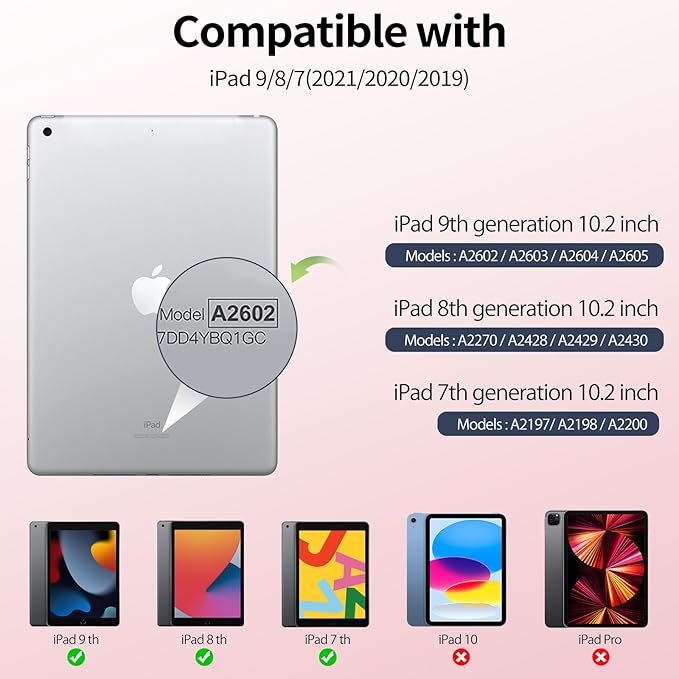 JKSML Case for iPad 9th/8th/7th Generation 10.2 Inch, Case with Pencil Holder for iPad 9/8/7 2021/2020/2019, Hard Back Cover, Auto Wake/Sleep, Pink