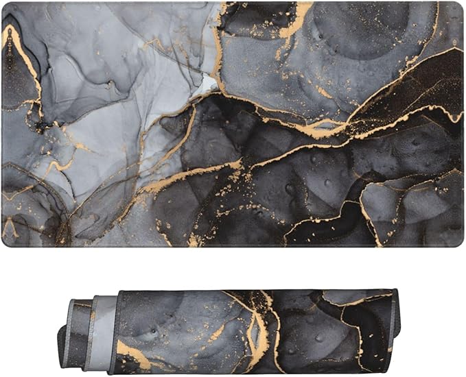 Grey and Black Marble Large Extended Mouse Pads XL Mousepad with Stitched Edges Marbling Non-Slip Rubber Base Computer Keyboard Pad Desk Mat for Home Office Desk Decor, 29.5" X 15.8"