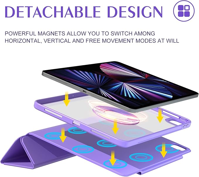 ZENLU iPad Pro 11" M4 M5 Case with Removable Magnetic Folio Cover, Premium PU Leather, Multiple Angles Stand, Pencil Slot Charging Support, Full Protective Case for iPad Pro 11" 2025 2024 (Purple)