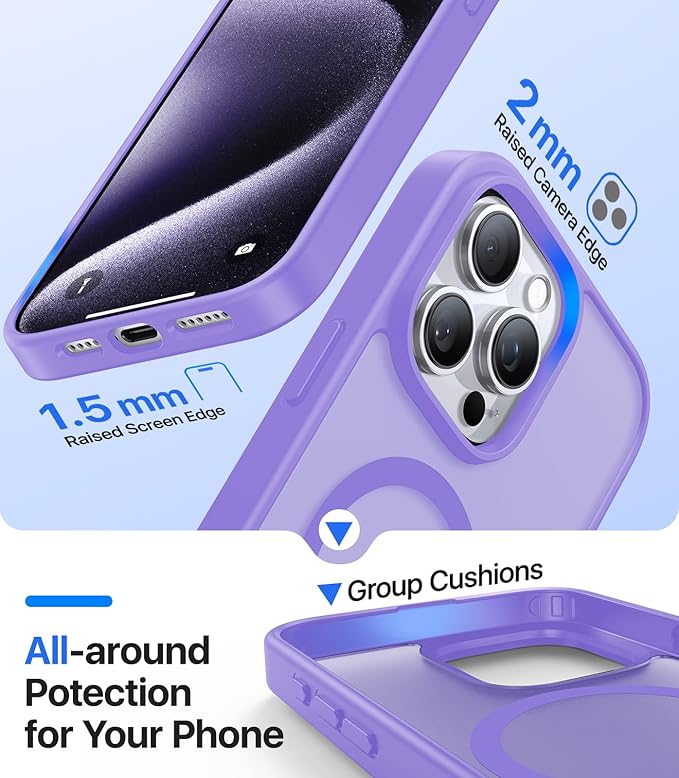Magnetic for iPhone 12 Pro Max Case, [Compatible with MagSafe][Military-Grade Drop Protection][Anti-Yellowing] Shockproof Translucent Matte Cover for iPhone 12 Pro Max Phone Case,Light Purple