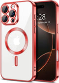 Hython Magnetic Clear for iPhone 16 Pro Max Case with Camera Lens Protector [Compatible with MagSafe] Plating Edge Slim Soft TPU Cover Protective Phone Case for iPhone 16 Pro Max 6.9", Red