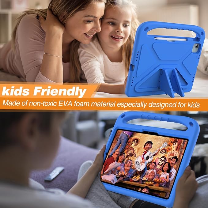 Kids Case for iPad Pro 11 Inch (M5) 2025/ (M4) 2024, with Pencil Holder/Kickstand/Handle Stand Lightweight Cute Soft EVA Shockproof Silicone Anti-Slip Grip Rugged Girls Boys Cover, Black