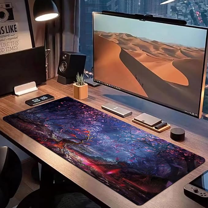 Japanese Large Gaming Mouse Pad 31.5"x15.7"｜ Forest-Themed XXL Keyboard Pad, Mouse Mat, Desk Pad, Non-Slip Rubber Base & Stitched Edges Desk Mat- Big Extended Mousepad for PC/Laptop/Office/Home Decor