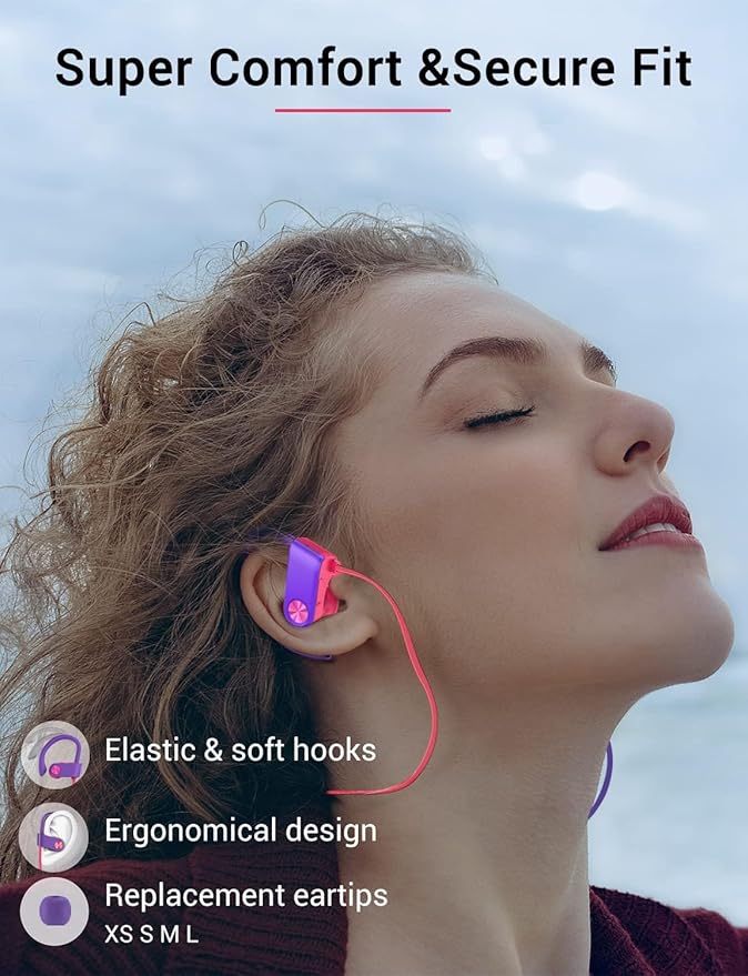 Bluetooth Headphones, Bluetooth 5.3 IPX7 Waterproof Wireless Sports Earbuds for Workout Gym, 16 Hrs Playtime Running Headphones with Noise Cancelling Mic, HiFi Bass Stereo in-Ear Earphones